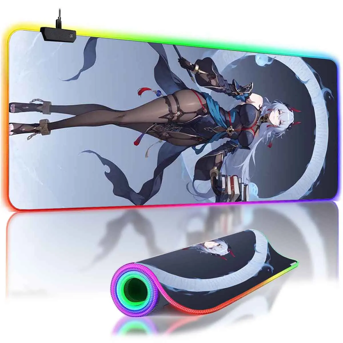 

RGB Backlit Anime Honkai: Star Rail Mouse Pad Hanya Overwatch Mouse Mat Large Mouse Pad Non-Slip Gamer Table Keyboard Mat