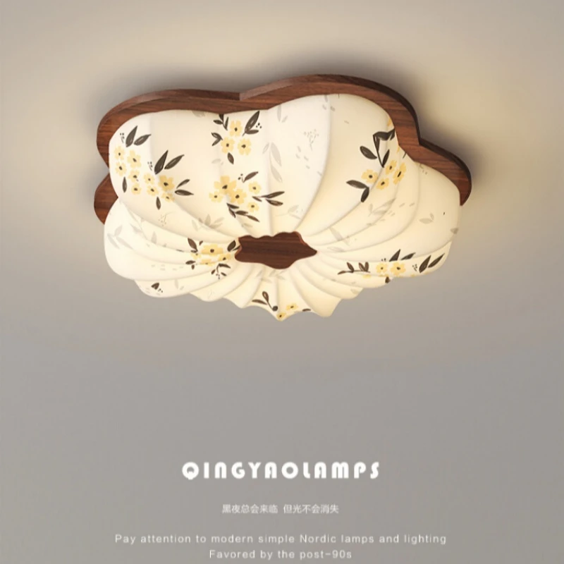 

Nanyang Style Bedroom Ceiling Light French Retro Eye Protection Walnut Fabric Book Room Light