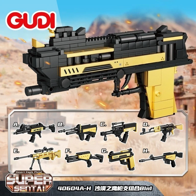 8 IN 1 Military Building Block Gun Small Particle Assembly Revolver Model Collectible Ornaments Boy Birthday Gift 40604