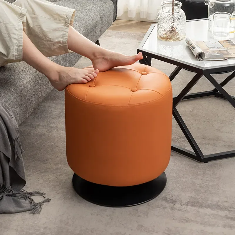 Modern cylindrical leather bubble stool, buttons, suede pedals, metal base, makeup chair, simple living room, home improvement