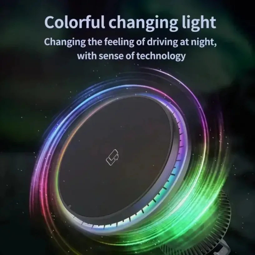 سيارة 30 واط حامل هاتف مغناطيسي حامل سيارة شاحن لاسلكي RGB آيفون 16-12 برو ماكس Macsafe جبل محطة شحن سريع