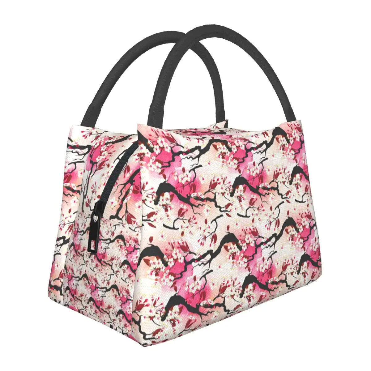 Blooming Sakura Branch Cherry Blossom Japanese Flower Insulated Lunch Bag Food Boxes Container Cooler Thermal Lunch Box Tote