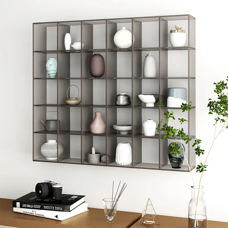 Estante de exhibición de rejilla de lujo ligero, estante de pared para sala de estar, mueble colgante, estante de exhibición para juego de té, rejilla abierta para colgar en la pared