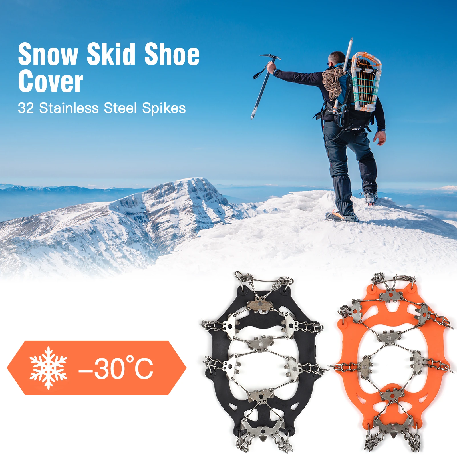 32-Tooth Crampons Upgraded Thickened Stainless Steel Spikes Anti-Slip Ice Claw Shoe Cover Snow Anti-Slip Device Anti-Slip Chain