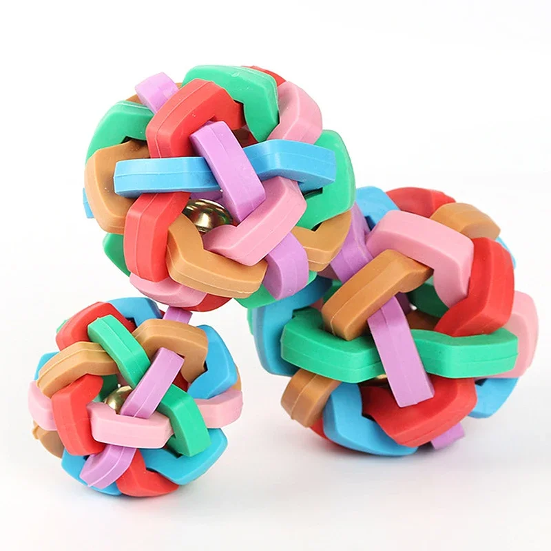 Pet Toy Colorful Bell Ball TPR Macaron Braided Bell Ball Dog Elastic Ball Grinding Teeth Bite Resistant from High Boredom Toy