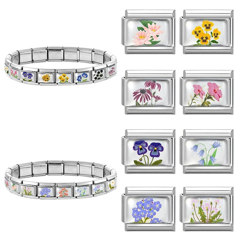 جديد المرأة الملونة الزهور ارتفع السحلية عباد الشمس توليب الإيطالية سحر الروابط صالح 9 مللي متر سوار الفولاذ المقاوم للصدأ DIY بها بنفسك صنع المجوهرات