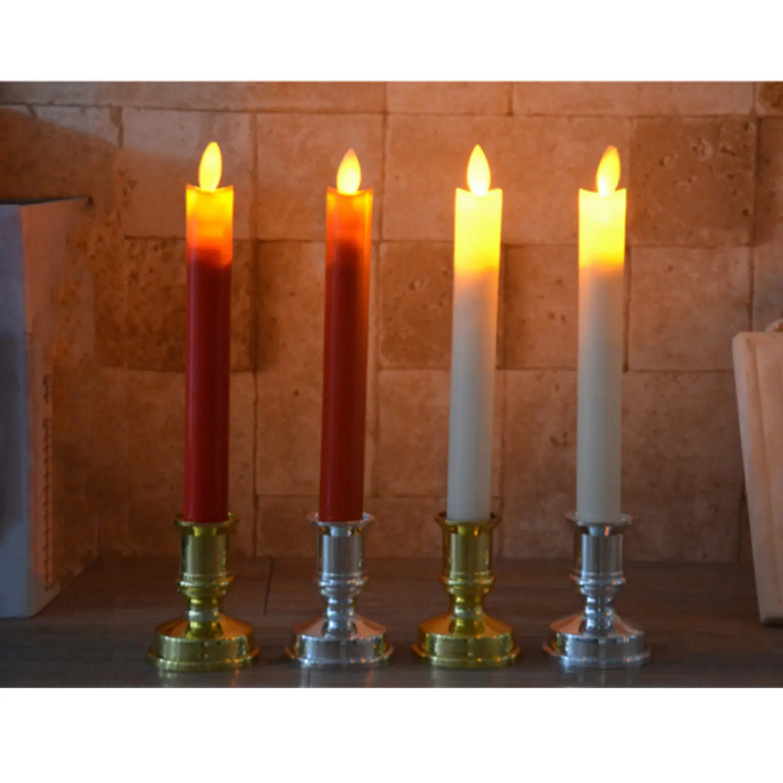1Pair Electronic LED Lamp Long Rod Swing Simulation Flameless Light Yellow Rod Pattern Golden Base Outdoor