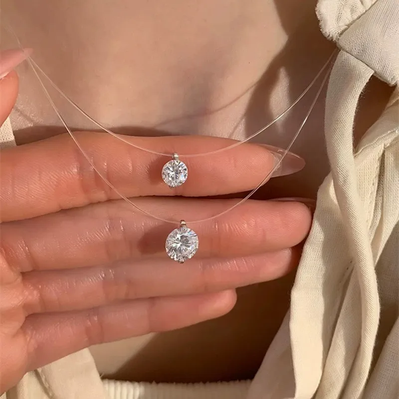 Fashion Sparkling Mermaid Tear Zircon Necklace For Women Delicate Light Luxury Rhinestone Choker Chain Jewelry Office Party Gift