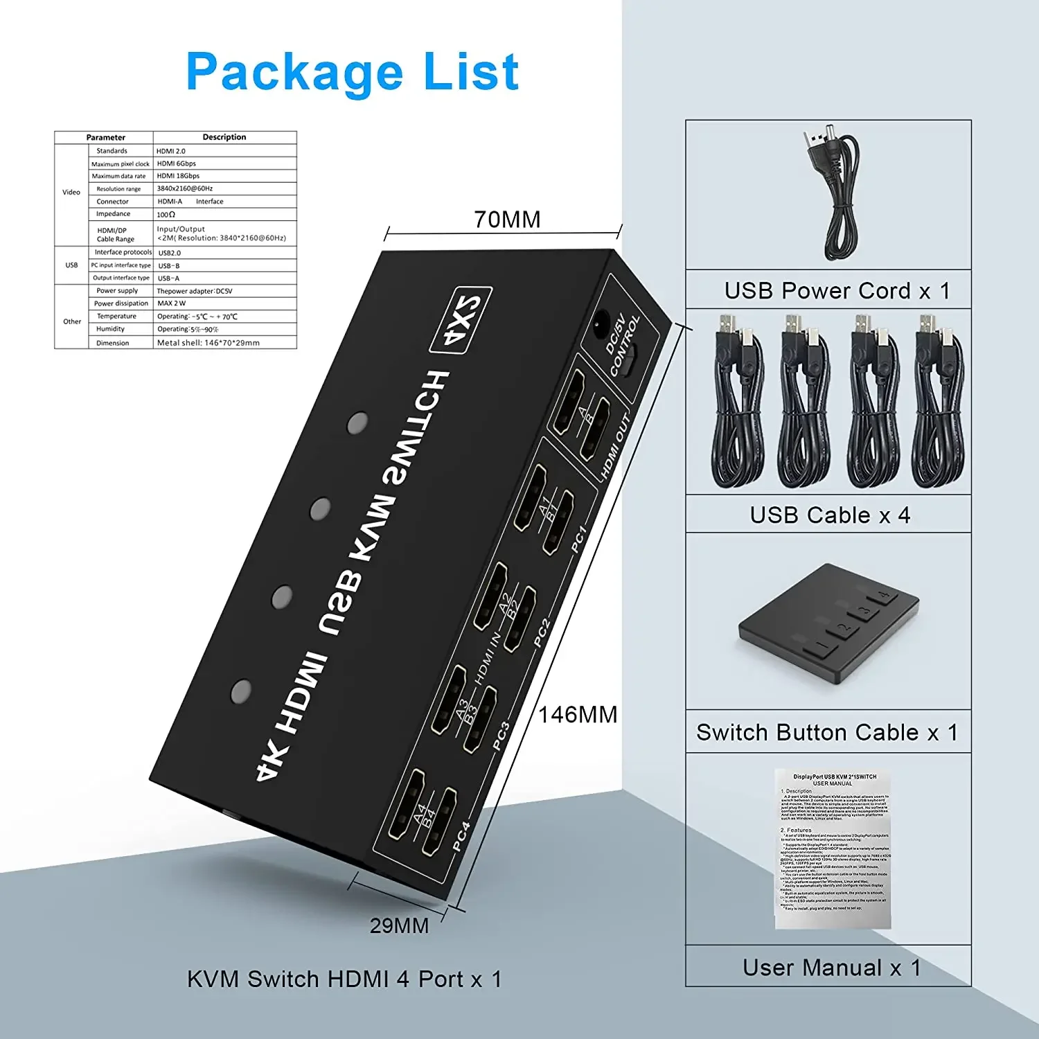 4x2 HDMI-compatible KVM Switch 4K@60Hz Dual Monitor KVM Switcher 4 in 2 out Extended Display 4 PC Share Mouse Keyboard Printer