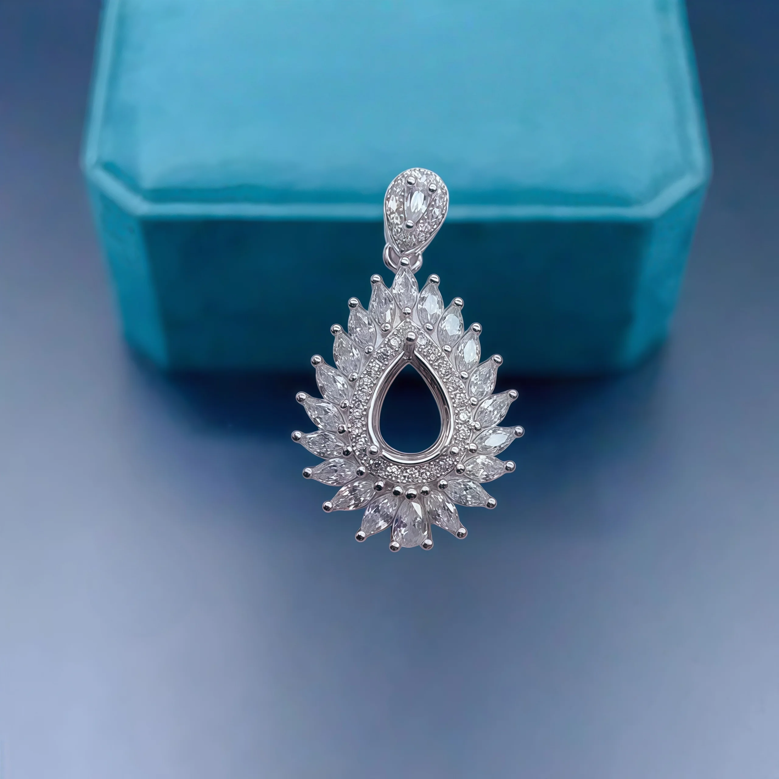 

Inlay 5*7mm Water Drop Stone Fashion DIY Empty Pendant Holder S925 Sterling Silver Luxury Zircon Design Fine Jewelry for Woman