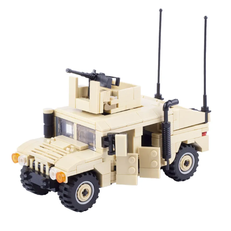 MOC-décennie s de construction de véhicules Jeep de l'armée américaine, figurines de soldats de voiture Hummer WW2, pièces d'armes, jouets modèles en brique, cadeaux pour enfants