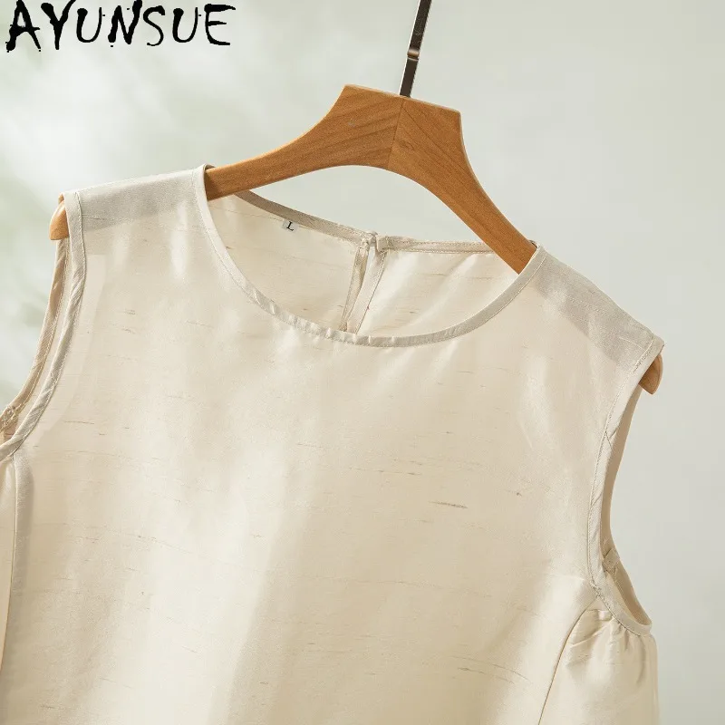 AYUNSUE 100% Silk Women's Tanks Solid Sleeveless Tops for Woman Loose Casual Tanks Top Summer Clothes Woman 2026 Топ Женский