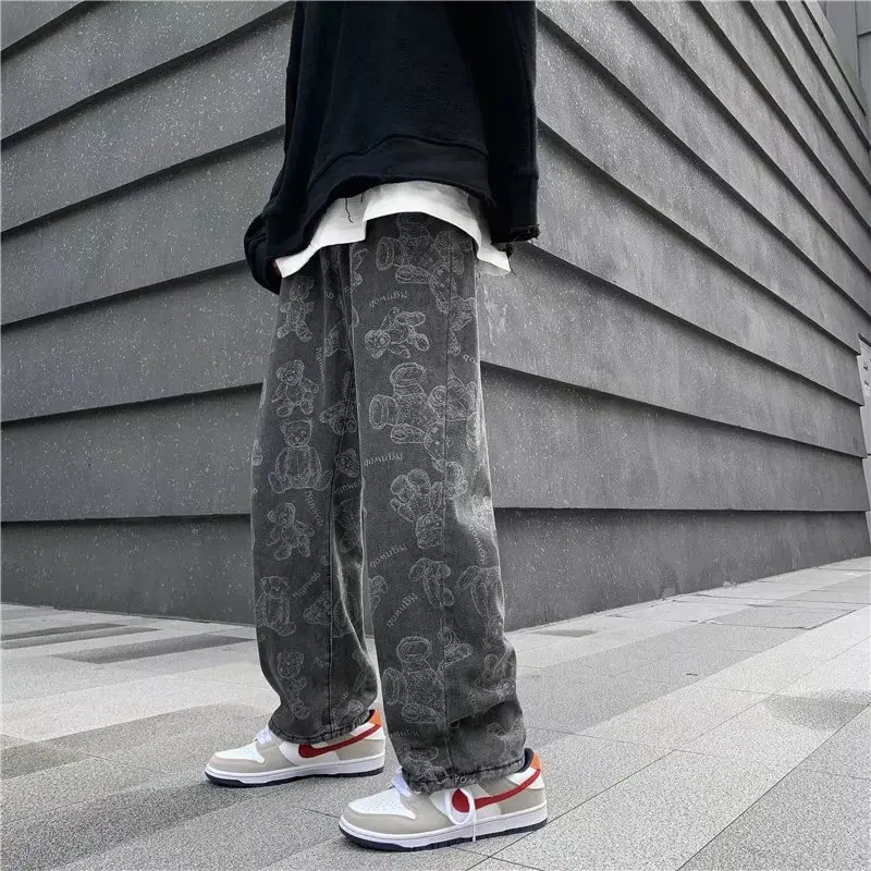 Black Jeans Men's American Vibef Pants High Street Retro Ins Fashion Brand Spring and Autumn Straight Tube Loose Wide Leg Pants