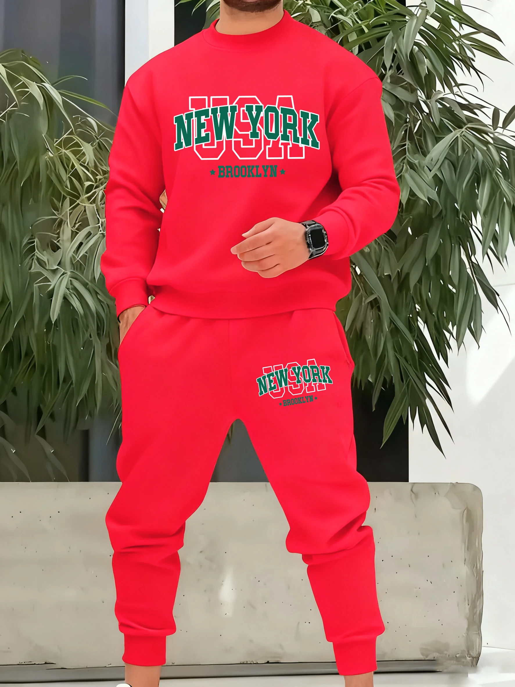 

Usa New York Brookl Yn Printing Man Retro Tracksuit Autumn Warm Sportset Casual Soft Loose Clothing Unisex Simple Basics Pants