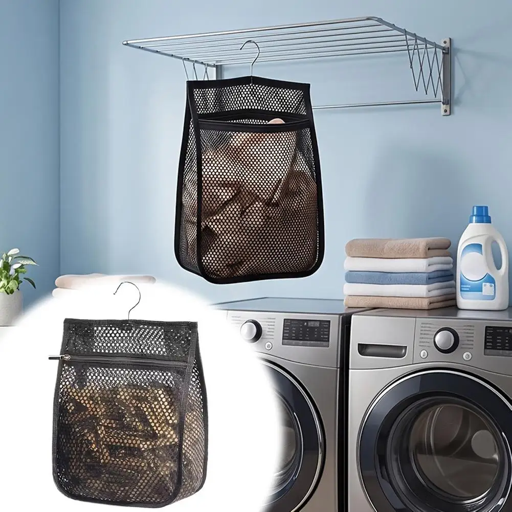 Hanging Clothespin Bag Breathable Mesh Peg Holder Bag with Metal Zipper and Integrated Hook 2kg Capacity Peg Storage Bag