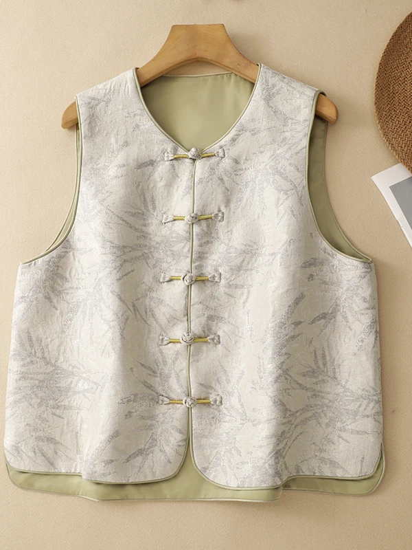 High-End New Chinese Style Loose Women's Vest Casual Outerwear Spring Autumn Breathable Embroidered Cotton Blend Jacket
