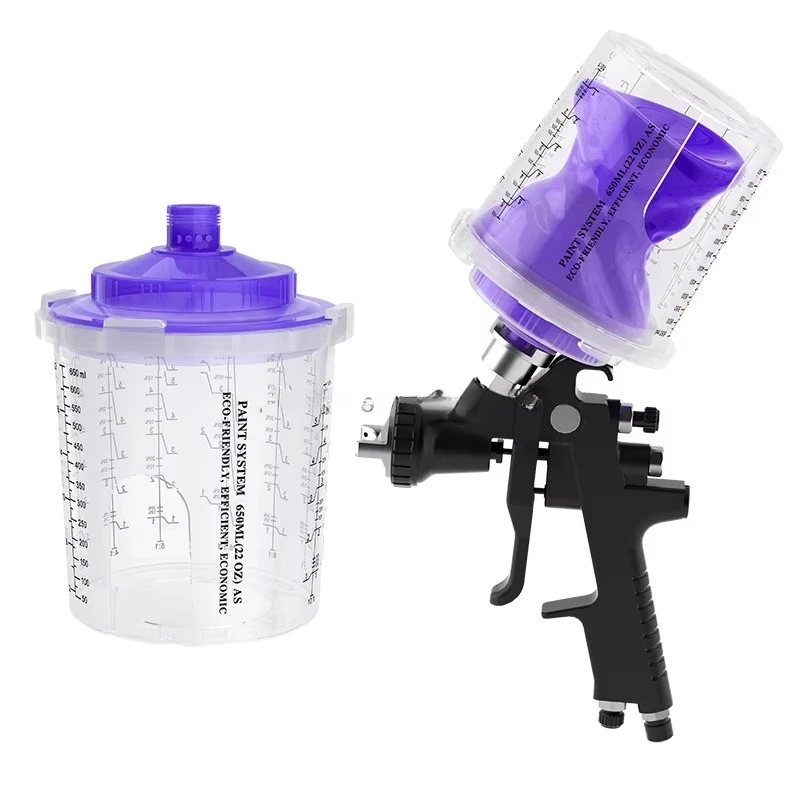 Plastic Paint Spray Gun Kit - 650cc Collarless Cup,  Visualized Window - Ideal for Car Repair & Furniture Refinishing