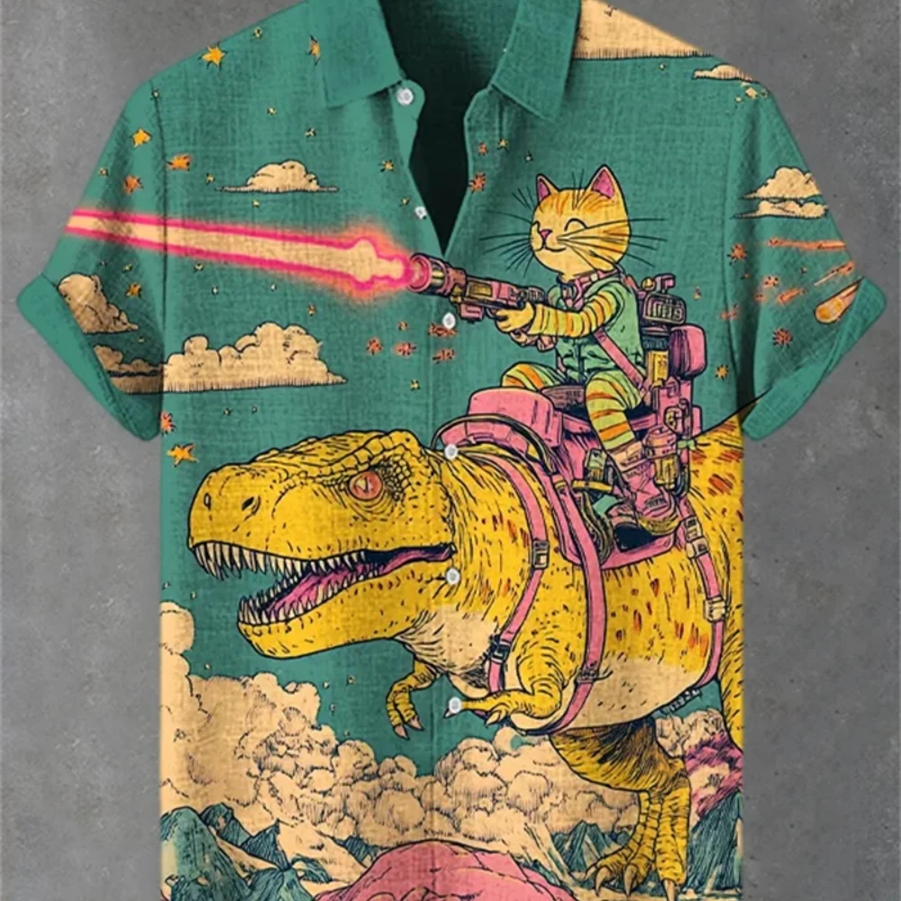 

Men's Cyberpunk Cat Print Short Sleeve Lapel Shirt Hawaiian Holiday Casual Breathable plus Size Fashionable Clothing