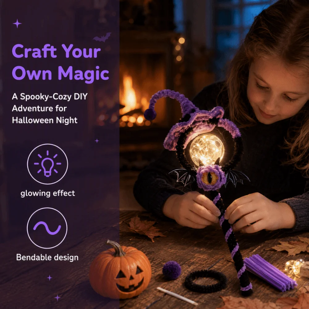 Multicolor DIY Halloween Magic Wand Bendable Handmade Handmake Magic Wand Kit DIY Assembly with Light String Fairy Stick