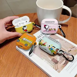 Kawaii S-Snoopys Shockproof Protective Glossy HD Hard PC Earphone Cover Case For AirPods 1 2 3 4 Pro Pro2 with Metal Hook