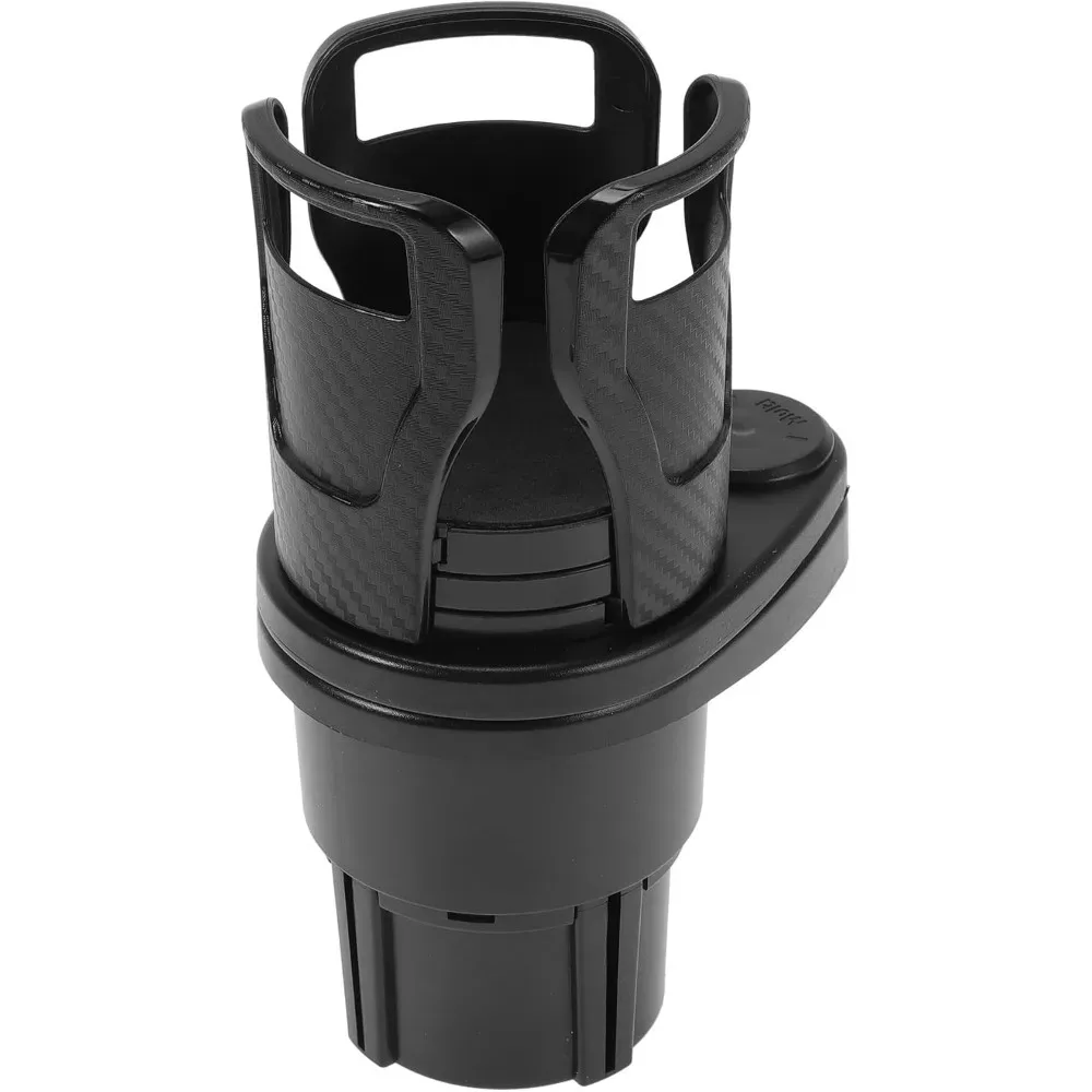 1 Pcs for Most Vehicles 2 in 1 Car Cup Holder 360° Rotating Additional Cup Holder Extender Carbon Fiber Black ABS