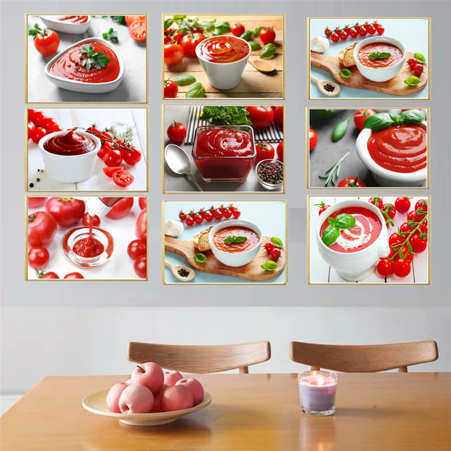 Ketchup Just Sauce Canvas Art Posters and Prints Wall Art Canvas Painting Picture Fresh Tomato Kitchen Room Art Wall Decoration