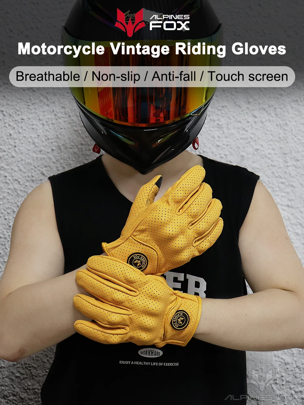 Vintage Ziegenleder Motorradhandschuhe Sommer Herren Gelb Retro Leder Motorradfahrer Guantes Motorrad Motocross Handschuh M-XXL – Detail 1