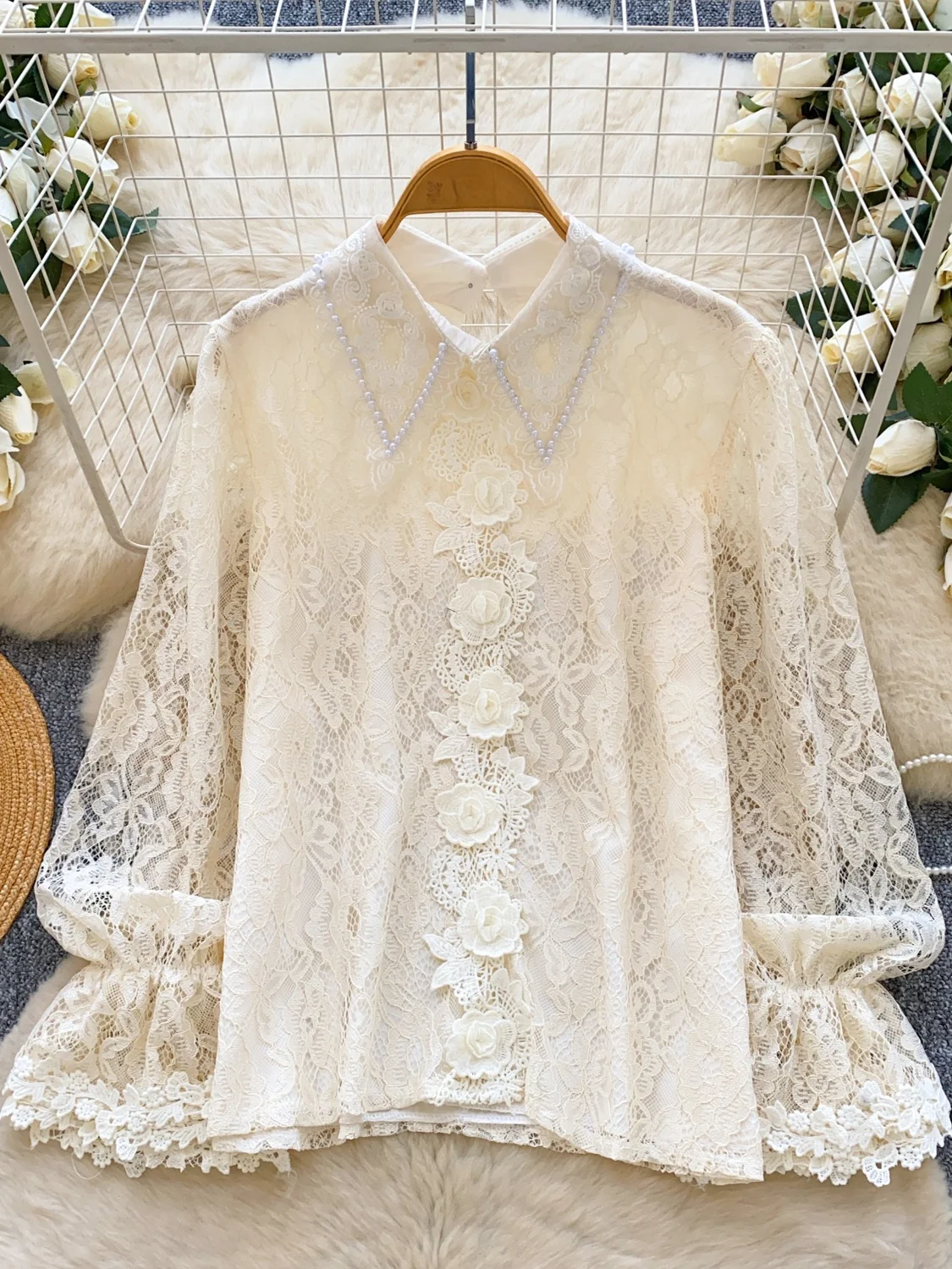   Collar de muñeca adornado encaje irt mujeres sueltas largas Sve transpirable fibra de poliéster Faionable ropa de viaje