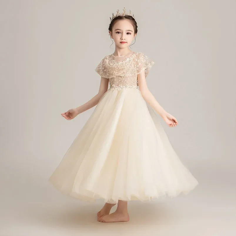 Girls Party White Prom Tulle Dress Fluffy Flower Girl  2024 Evening Princess Winter Velvet Wedding Toddler Dresses for New Year