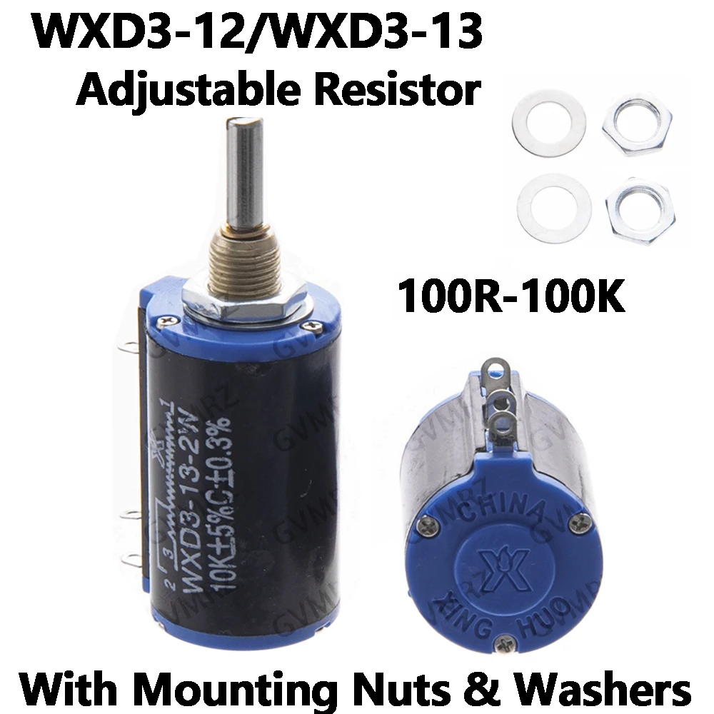 WXD3-12/WXD3-13 2W Multi-Turn Wirewound Potentiometer - Precision Adjustable Resistor with Mounting Nuts & Washers
