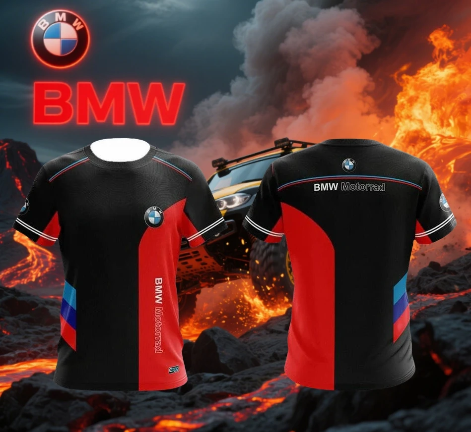 2025 الصيف BMW دراجة نارية ركوب البدلة بدلة سباق الرجال التجفيف السريع تي شيرت قصيرة الأكمام عادية تنفس موضة جديدة Y2K