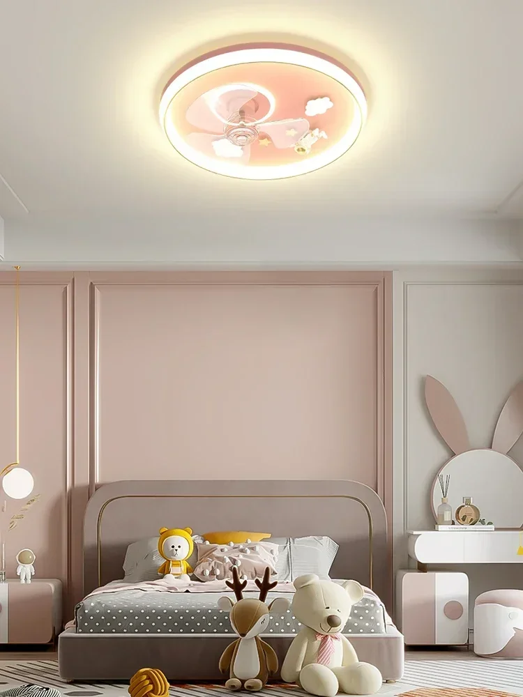 Children's room fan lights Nordic warm bedroom invisible silent fan lights boys and girls room astronaut ceiling lights.