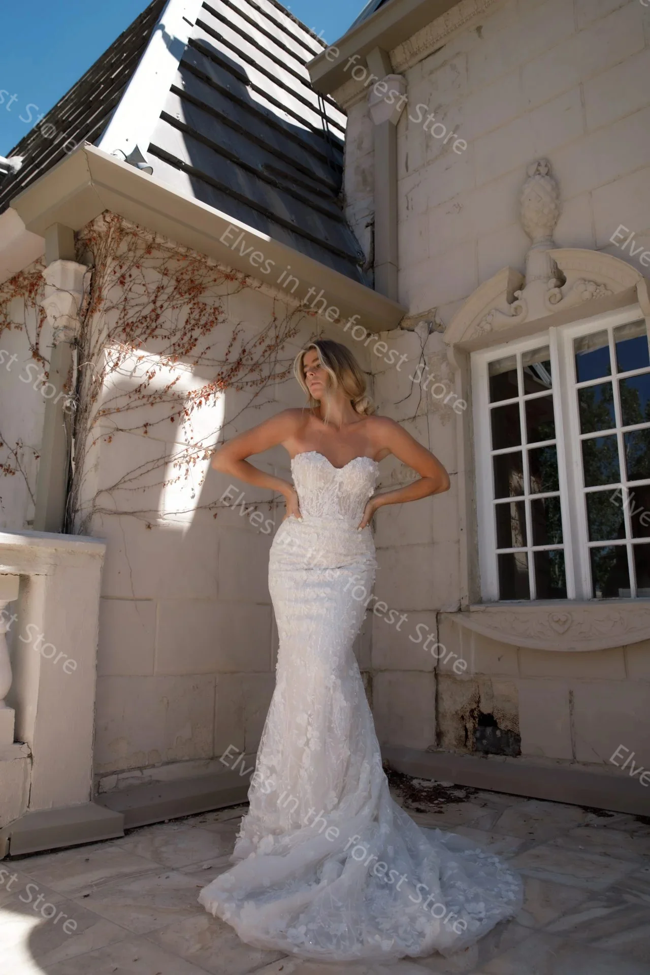 Glamoureuze ivoor trouwjurken luxe kant pailletten mouwloze bruidsjurken sexy sweep trein aangepaste vestidos de mariee