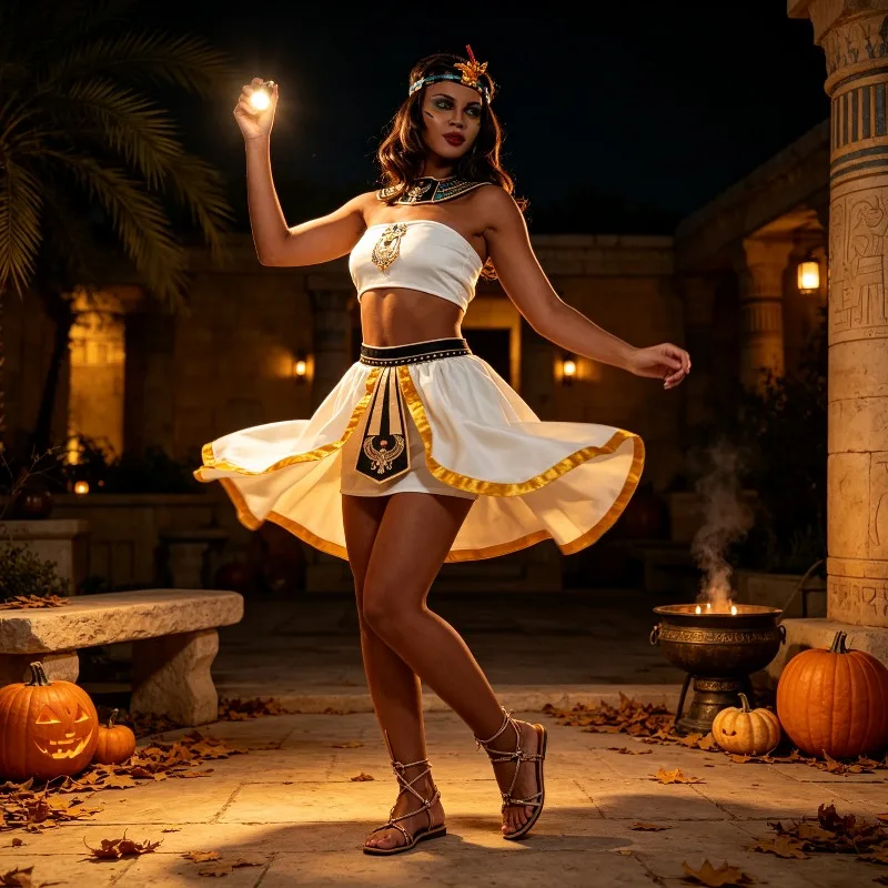 Womens Egyptian Cleopatra Long Dress Costume Set For Halloween Party Performance view 4
