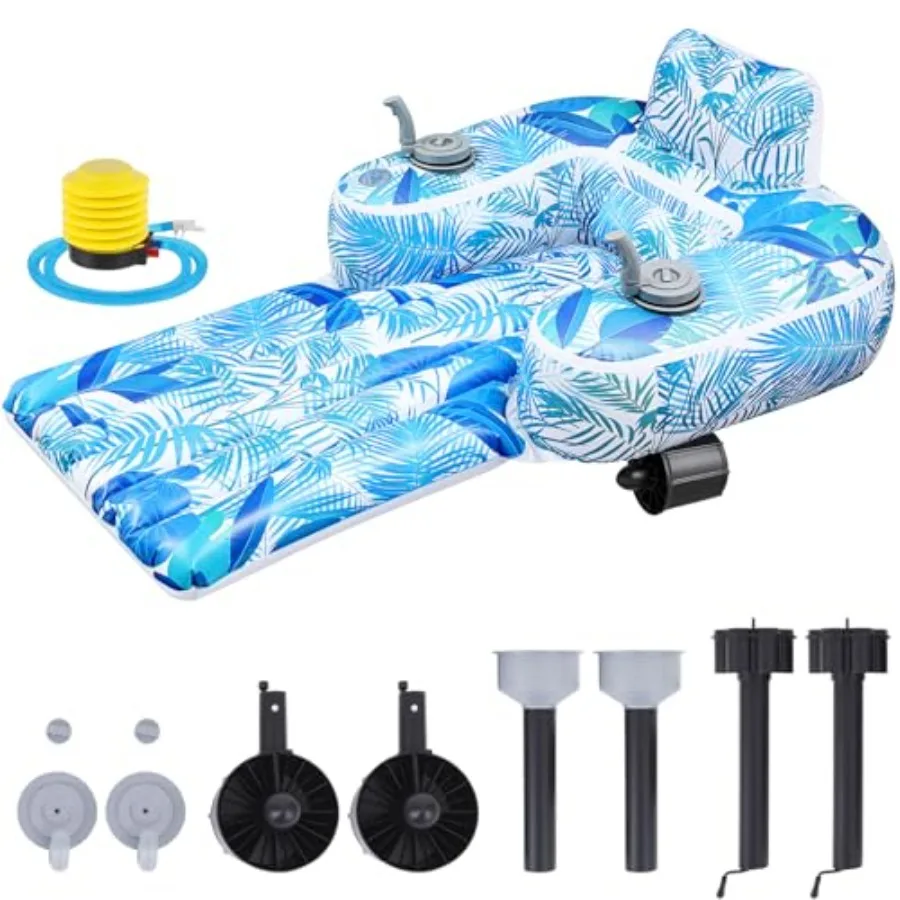 

Motorized pool float for adults: inflatable electric pool lounger with 2 dual motors cup holder blue color ideal for swimming a