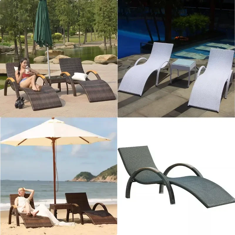 Outdoor Rattan Pool Lounge Chair Waterproof Swimming Bed Patio Furniture for Beach Courtyard Leisure Relaxation