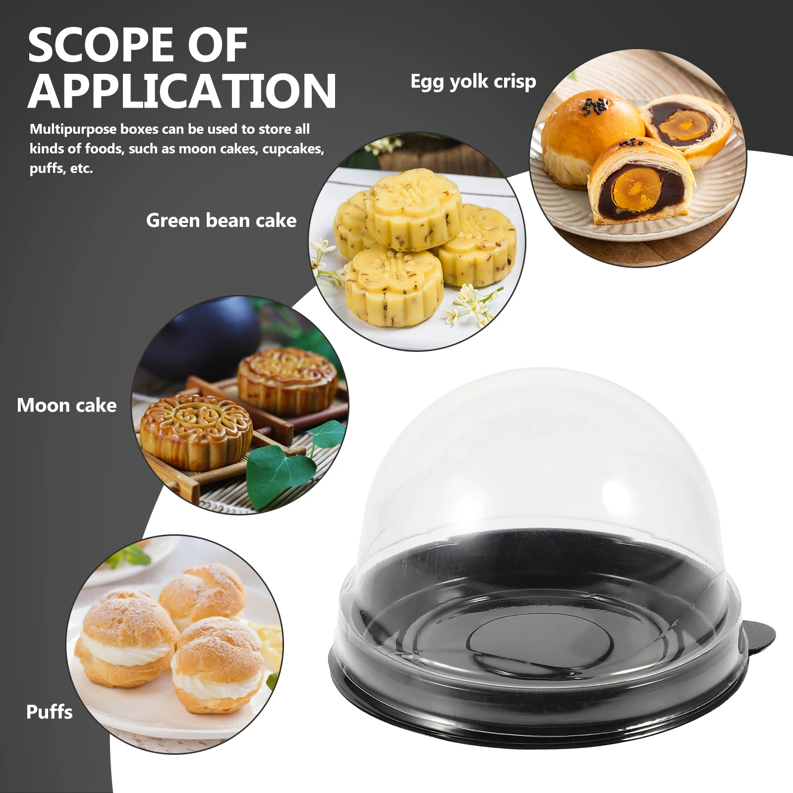 50 Pcs Baking Boxes Cupcake Storage Containers Airtight Plastic Dessert Boxes Clear Dome Moon Cake Packing Containers Waterproof