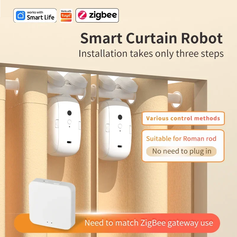 Smart Zigbee Curtain Motor with Hooks for Rome Track Smart Curtain Pusher Robot Support Siri Google Home AlexaVoice Control