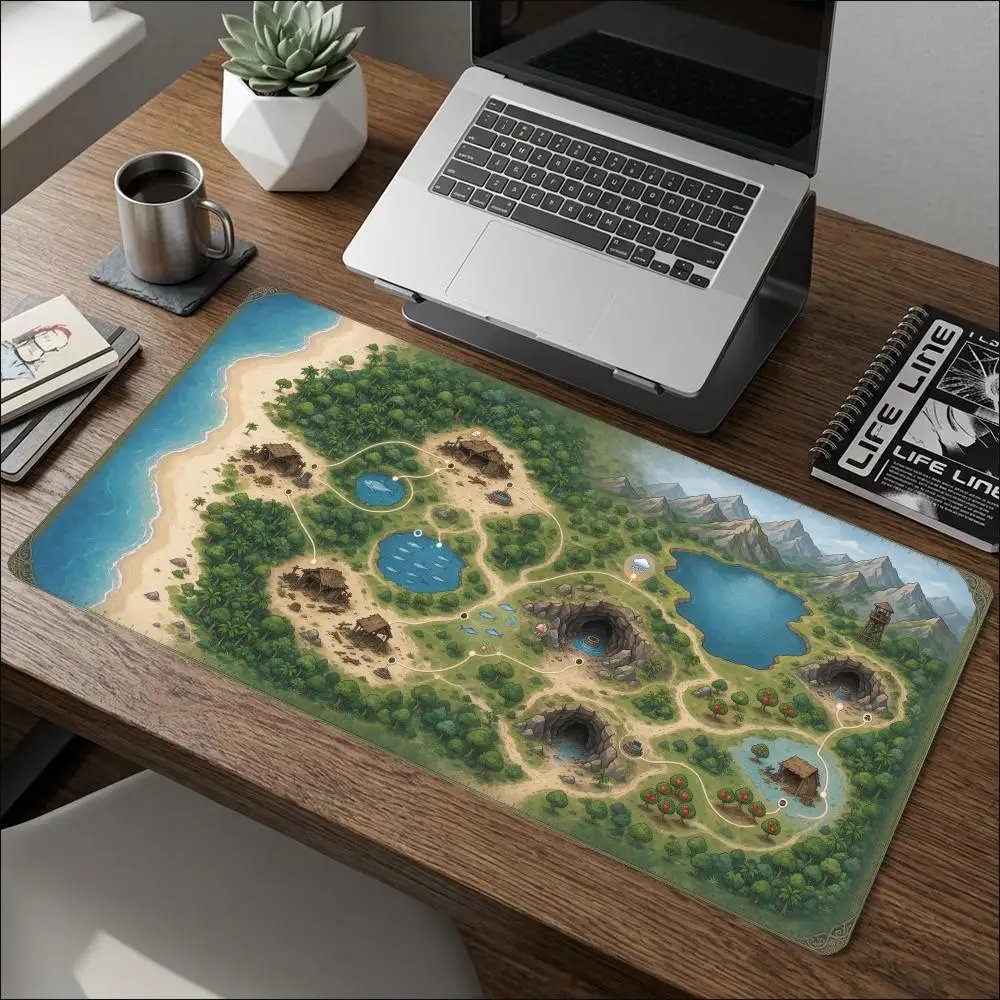 Tropical Island Map Play Mat Desk Mat Smooth Surface Thick Rubber Large Size For Adventure Board Game