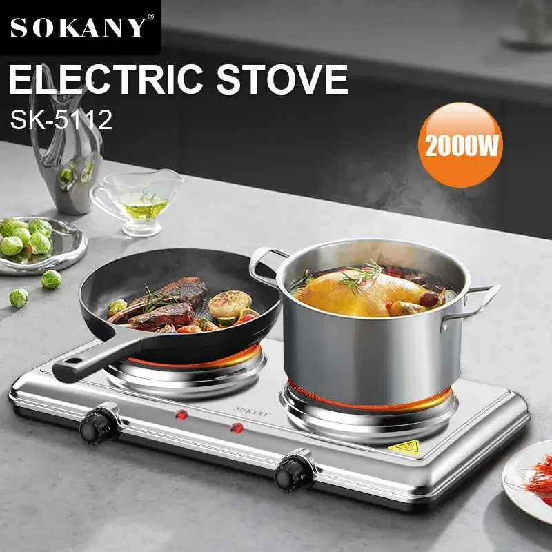 2000W Electric Hot Plate for Cooking, Dual Control Infrared Cooktop, Double Burner, Portable Countertop Burner, Electric Stove