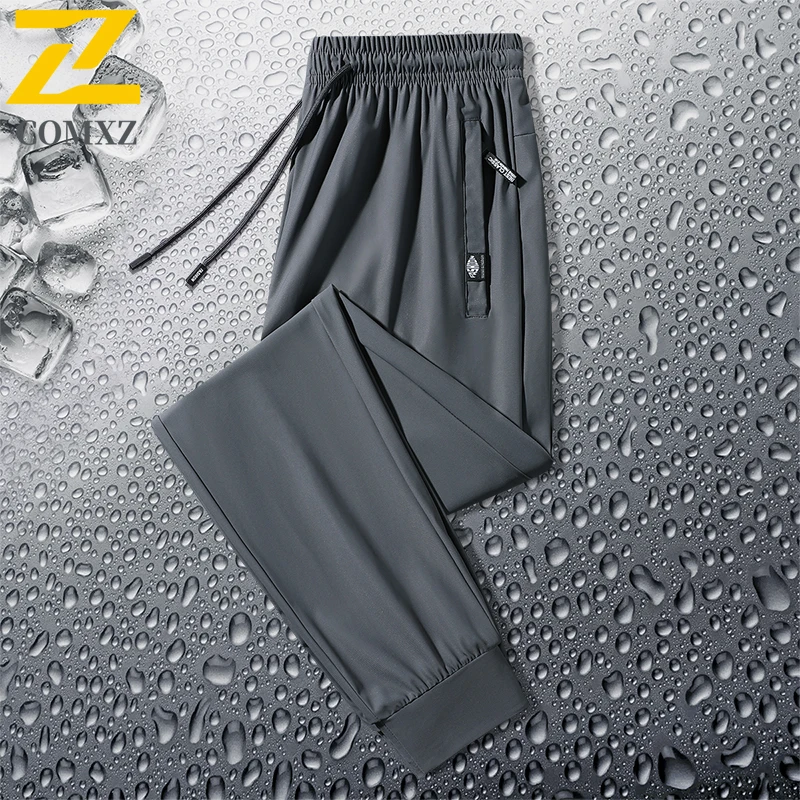 Summer Ice Silk Pants Men's Casual Loose Straight Quick-drying Breathable Sports Pants High Quality Gym Stretch Jogging Pants