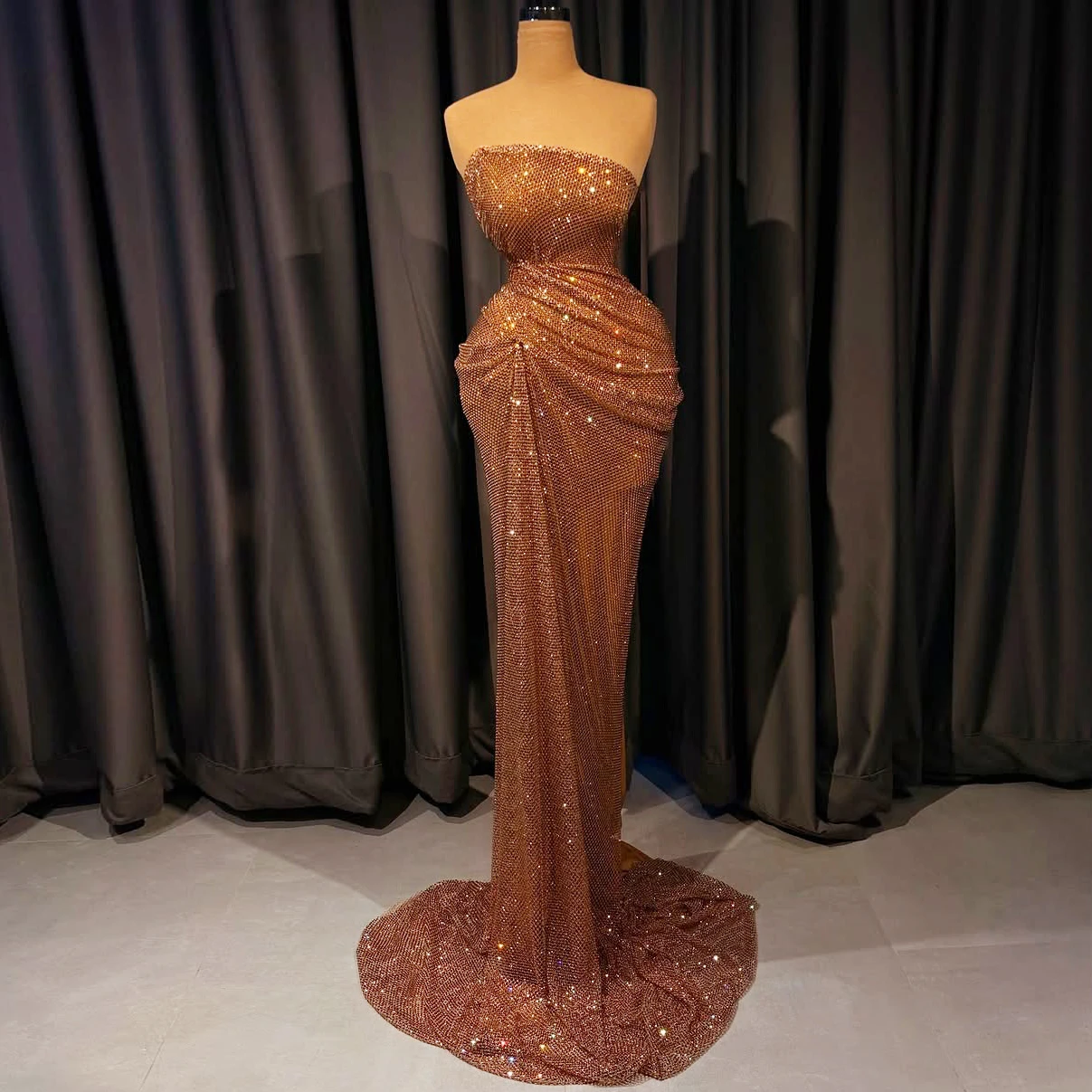 

Sparkly Sheer Evening Dress Strapless Mermaid Gown Party Gown Elegant Dinner Gown Cocktail Gown Customizable