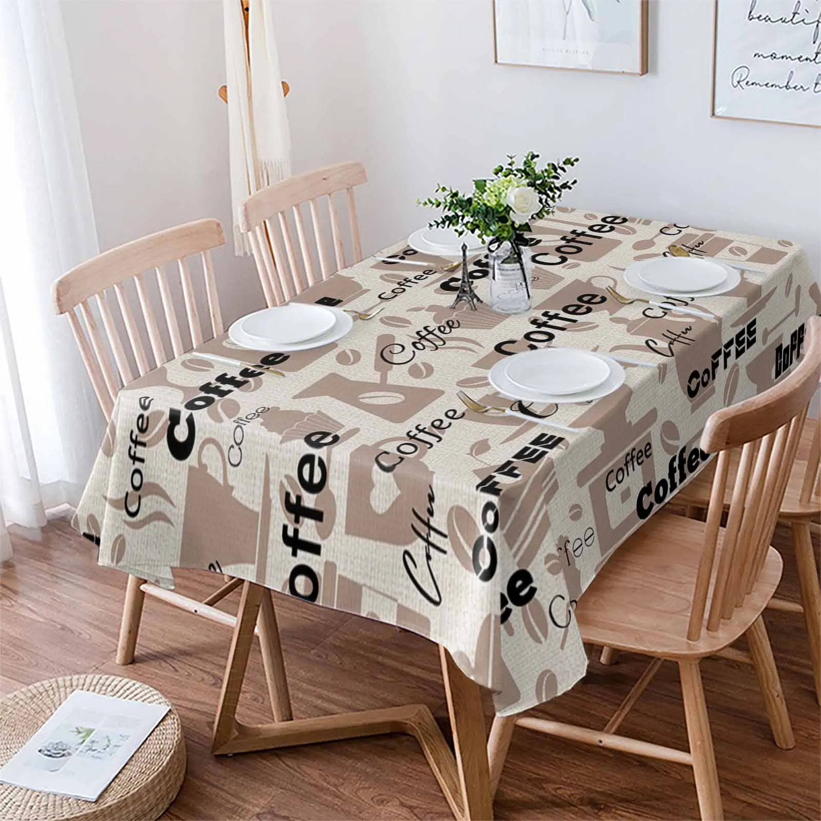 Text Pattern Coffee Beans Waterproof Tablecloth For Table Kitchen Decorative Coffee Cuisine Party Table Cover