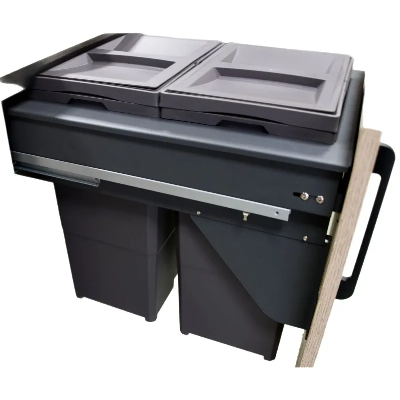 

Trash can in large-capacity cabinet, double can classification trash can under embedded sink, hidden type with lid