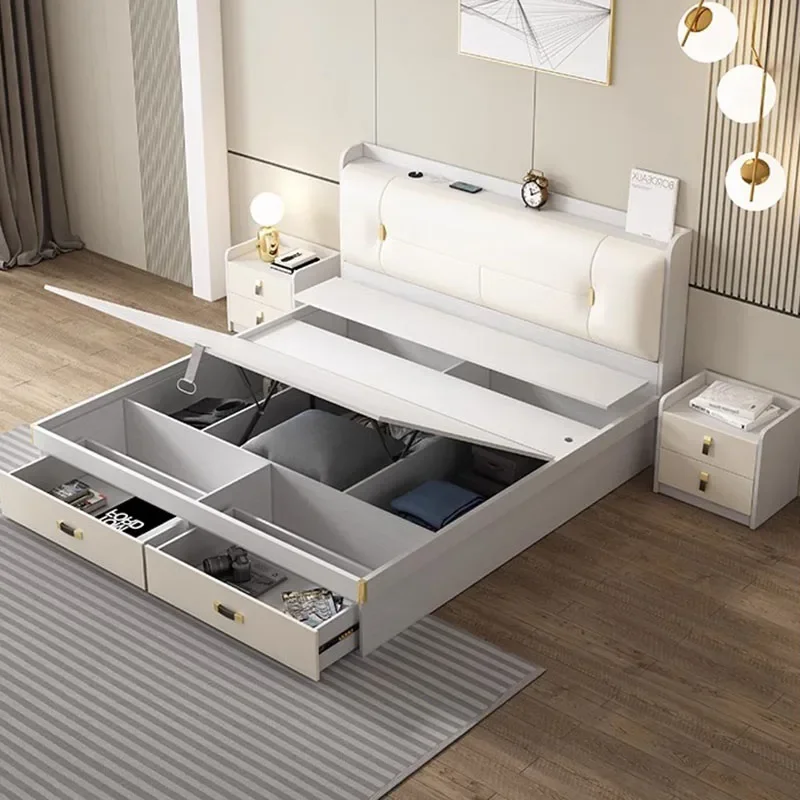 Multifunctional Storage Bed Modern Luxury King Size Children Comfortable Bedroom Floating Bed Design Beliche Office Furniture