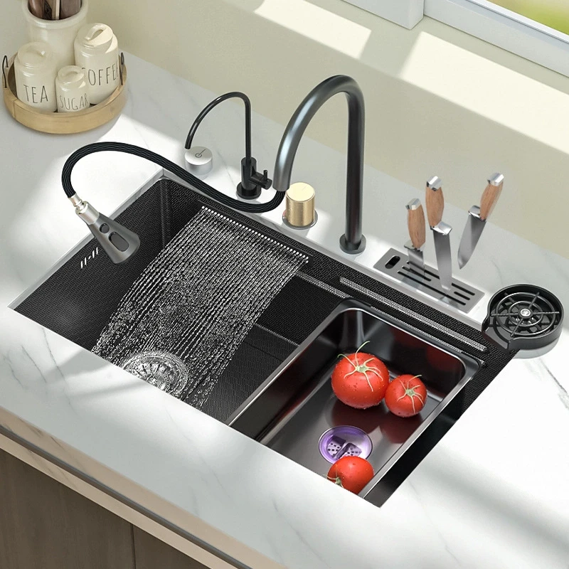 

Nano 304 Stainless Steel Feiyu Waterfall Sink Single Vegetable Wash Basin Kiten Cup Washing Maine Home Left Side Drain