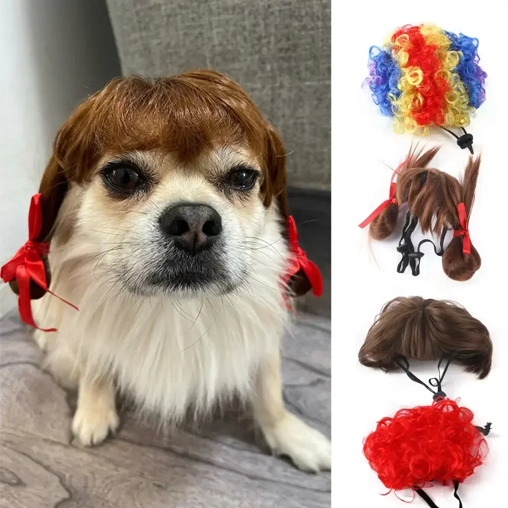 Pet Wigs Cosplay Props Funny Dogs Cats Cross-Dressing Hair Hat Costumes Head Accessories For Halloowen Christmas Pet Supplies