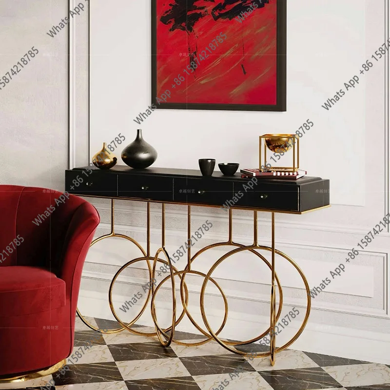 Italian stainless steel entrance table, facing the door, high-end entrance table, light luxury entrance cabinet