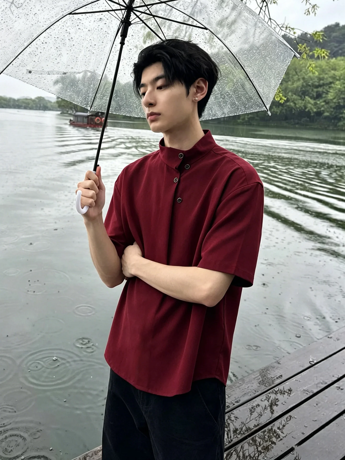 

New Chinese Style Ice Silk Short Sleeve Shirt for Men Wedding Engagement Ceremony Irregular Button Design Summer Fashion