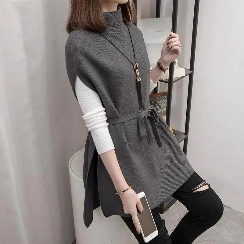 Chic Half-High Collar Mid-Length Women's Sweater Vest Autumn Winter Base Layer Shirt Commute Style Fashionable Top